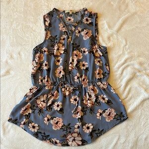 Floral Sleeveless Zipper Top - Perewinkle and Pink